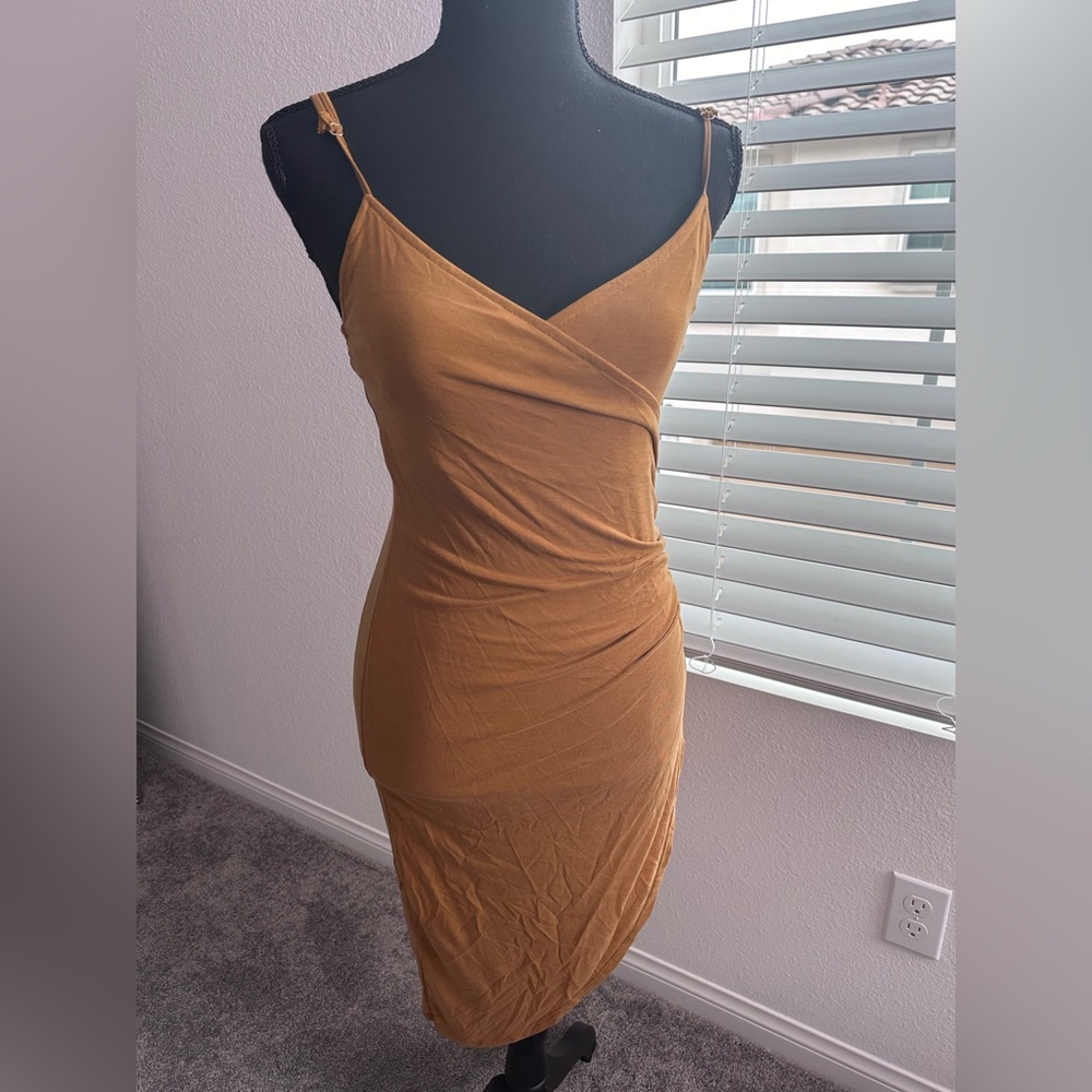 Forever 21 camel color asymmetrical spaghetti strap dress gently used very sexy